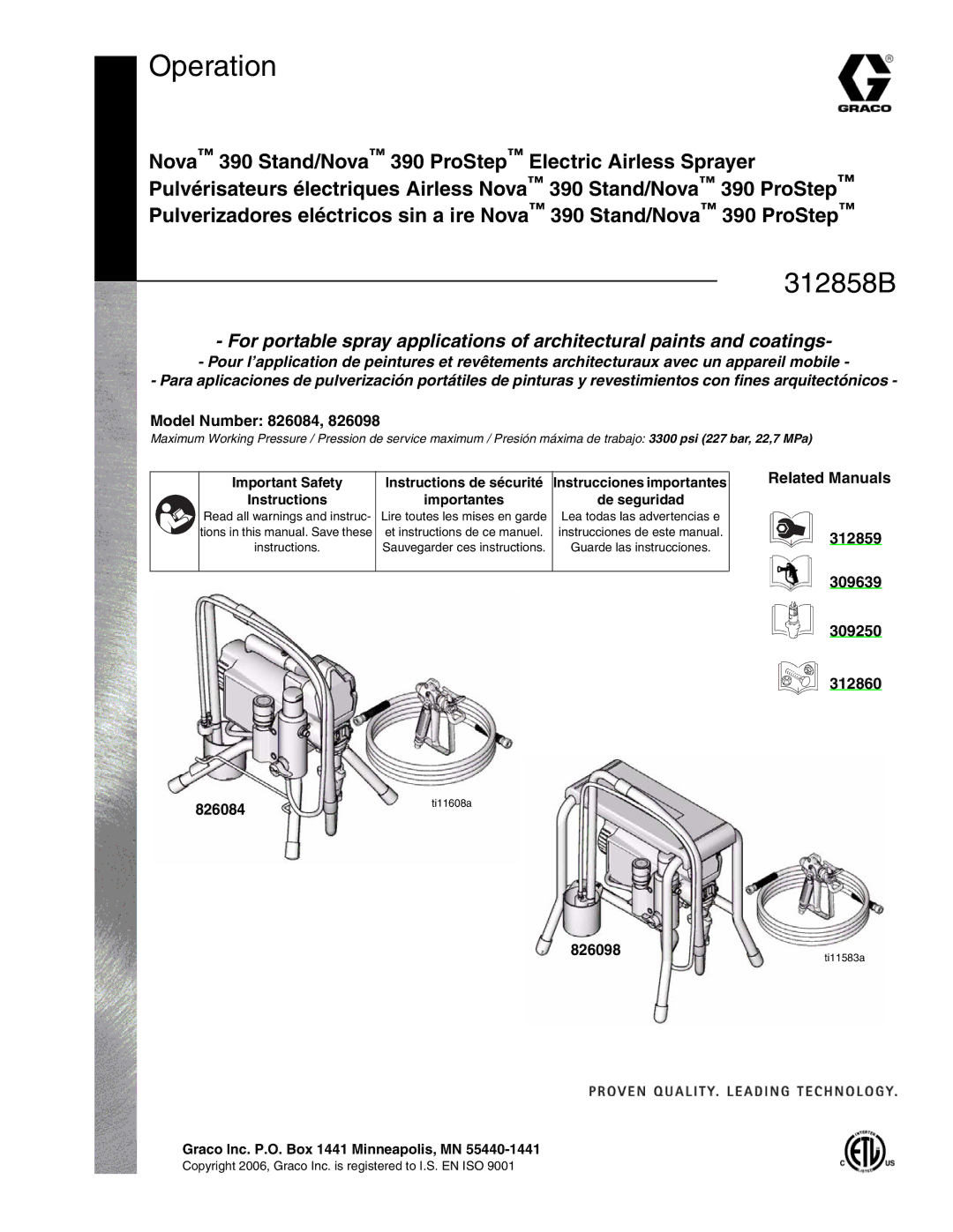 Graco 826098, 826084 important safety instructions Operation 