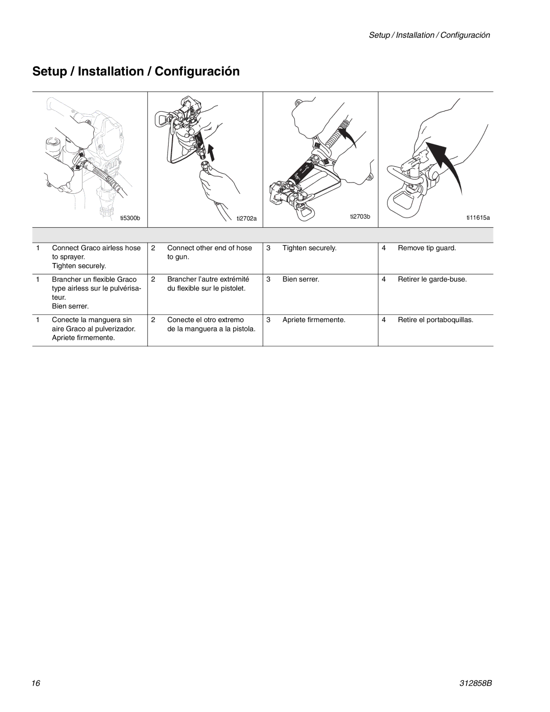 Graco 826084, 826098 important safety instructions Setup / Installation / Configuración 