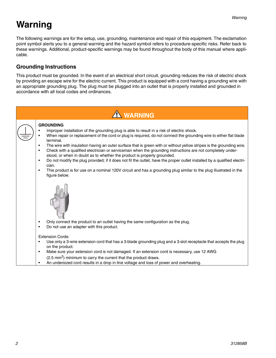 Graco 826084, 826098 important safety instructions Grounding Instructions 