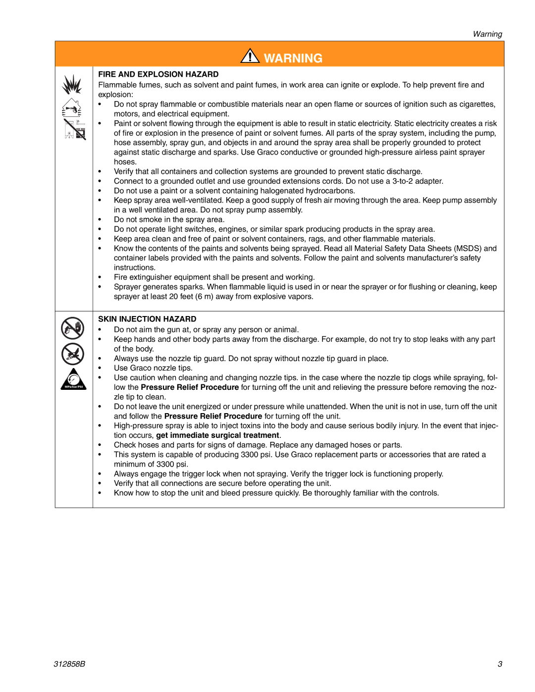 Graco 826098, 826084 important safety instructions Fire and Explosion Hazard, Skin Injection Hazard 