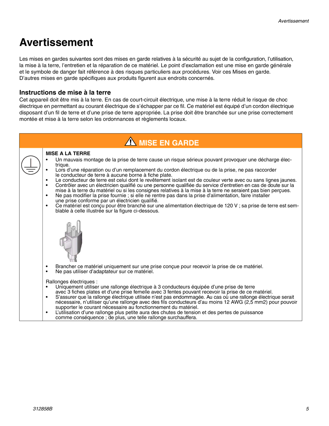 Graco 826098, 826084 important safety instructions Avertissement 