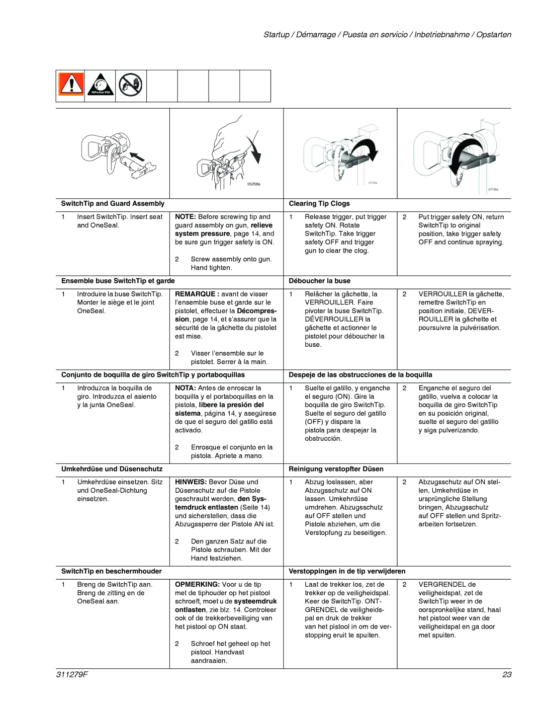 Graco 833 important safety instructions SwitchTip and Guard Assembly Clearing Tip Clogs 