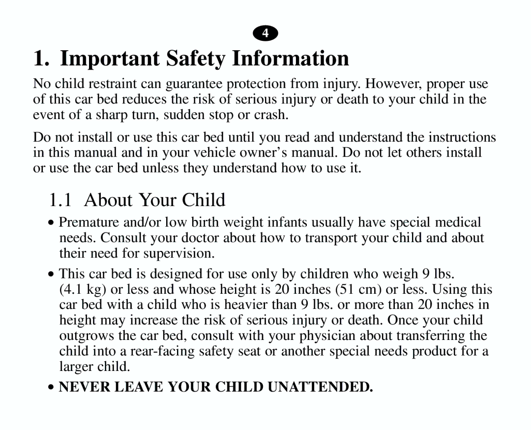 Graco 8403 owner manual Important Safety Information, About Your Child 