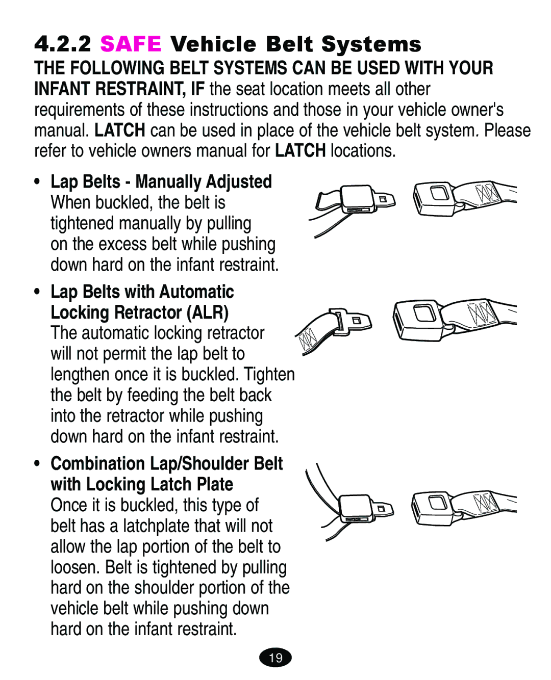 Graco 8444 manual Safe Vehicle Belt Systems, Lap Belts with Automatic Locking Retractor ALR 