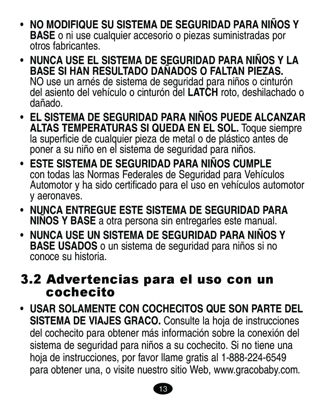 Graco 8444 manual Advertencias para el uso con un cochecito 