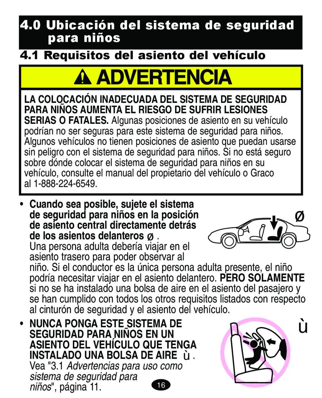 Graco 8444 manual Ubicación del sistema de seguridad para niños, Niños, página 