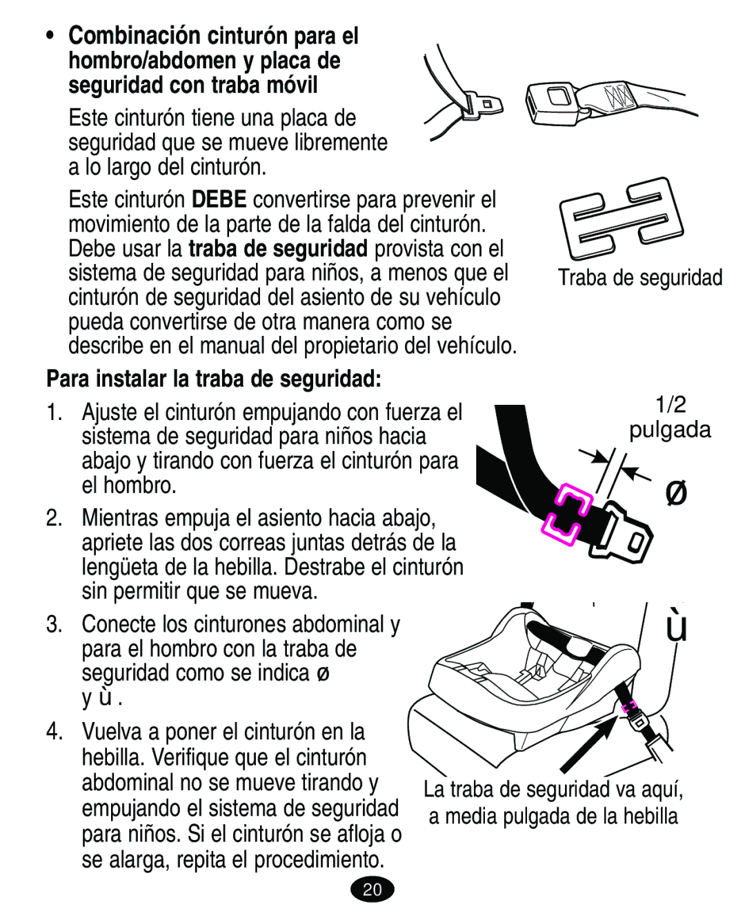 Graco 8444 manual Para instalar la traba de seguridad 