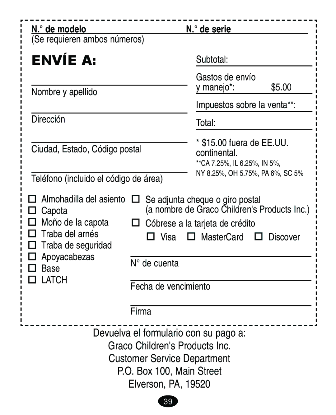 Graco 8444 manual Envíe a 