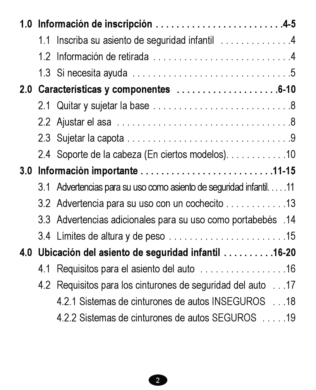 Graco 8474 owner manual Información de inscripción, Características y componentes, Información importante 