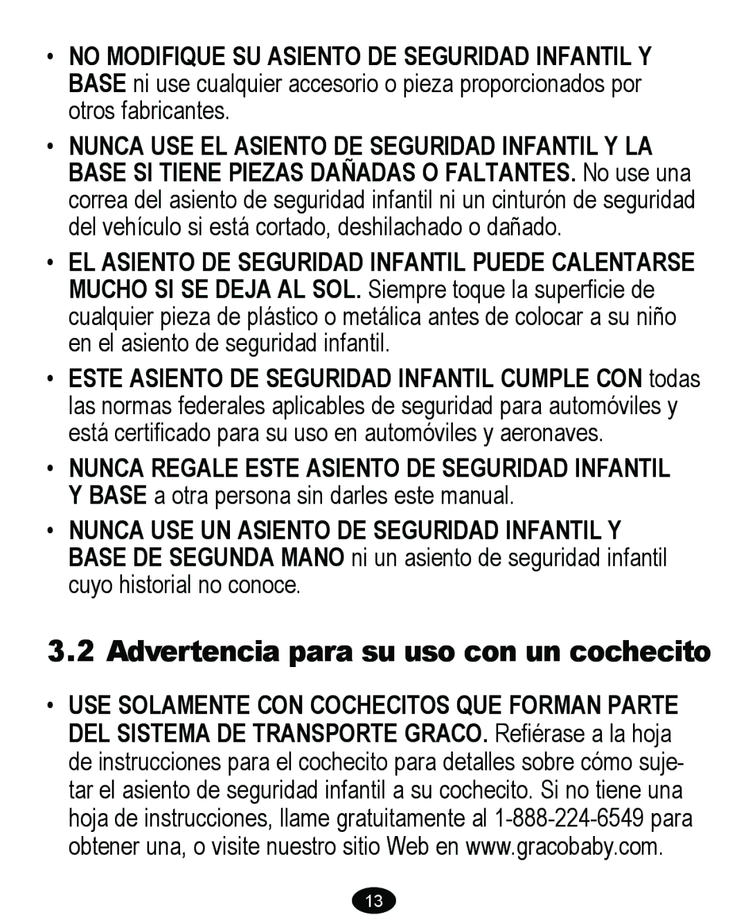 Graco 8474 owner manual Advertencia para su uso con un cochecito 