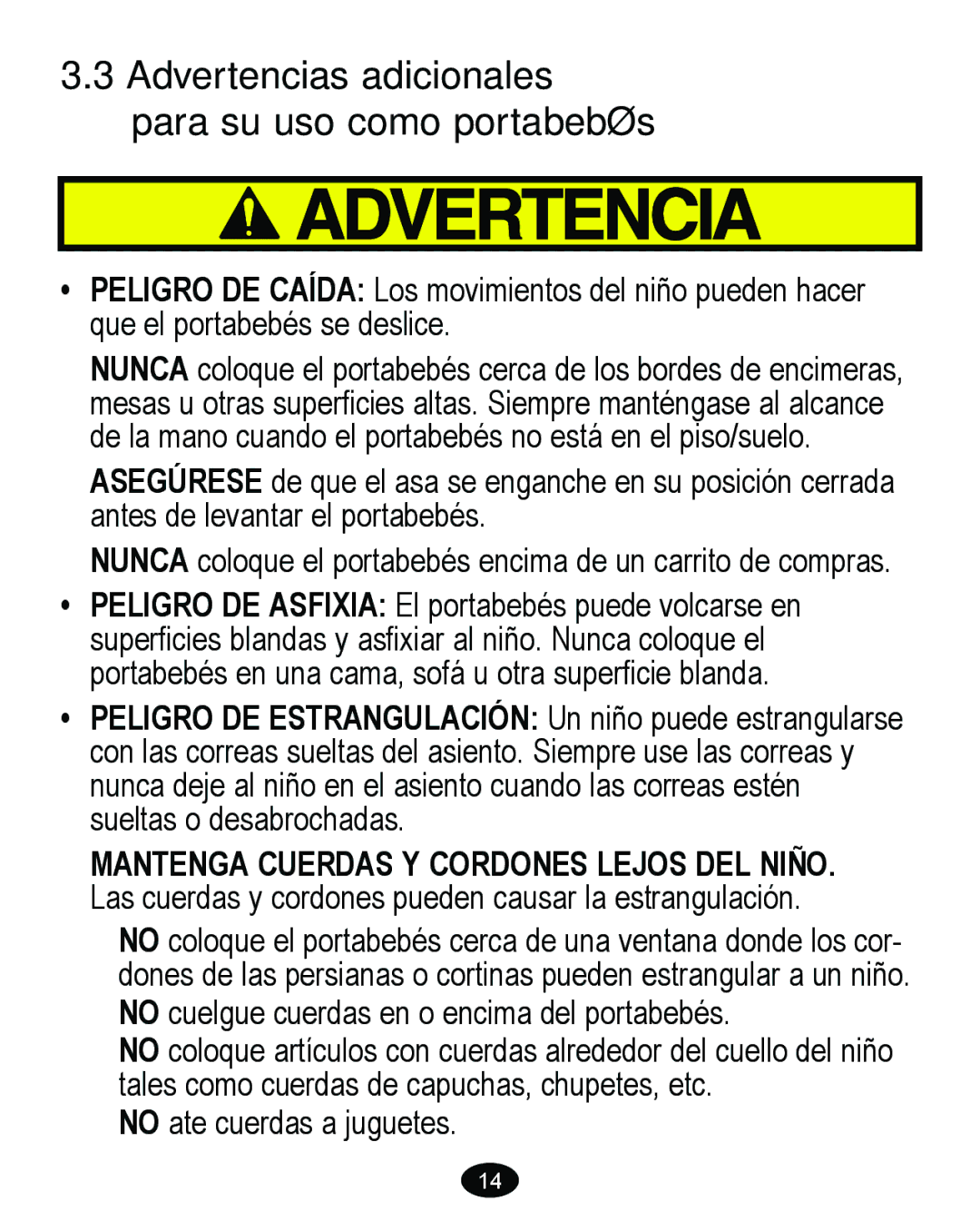 Graco 8474 owner manual Advertencias adicionales para su uso como portabebés 