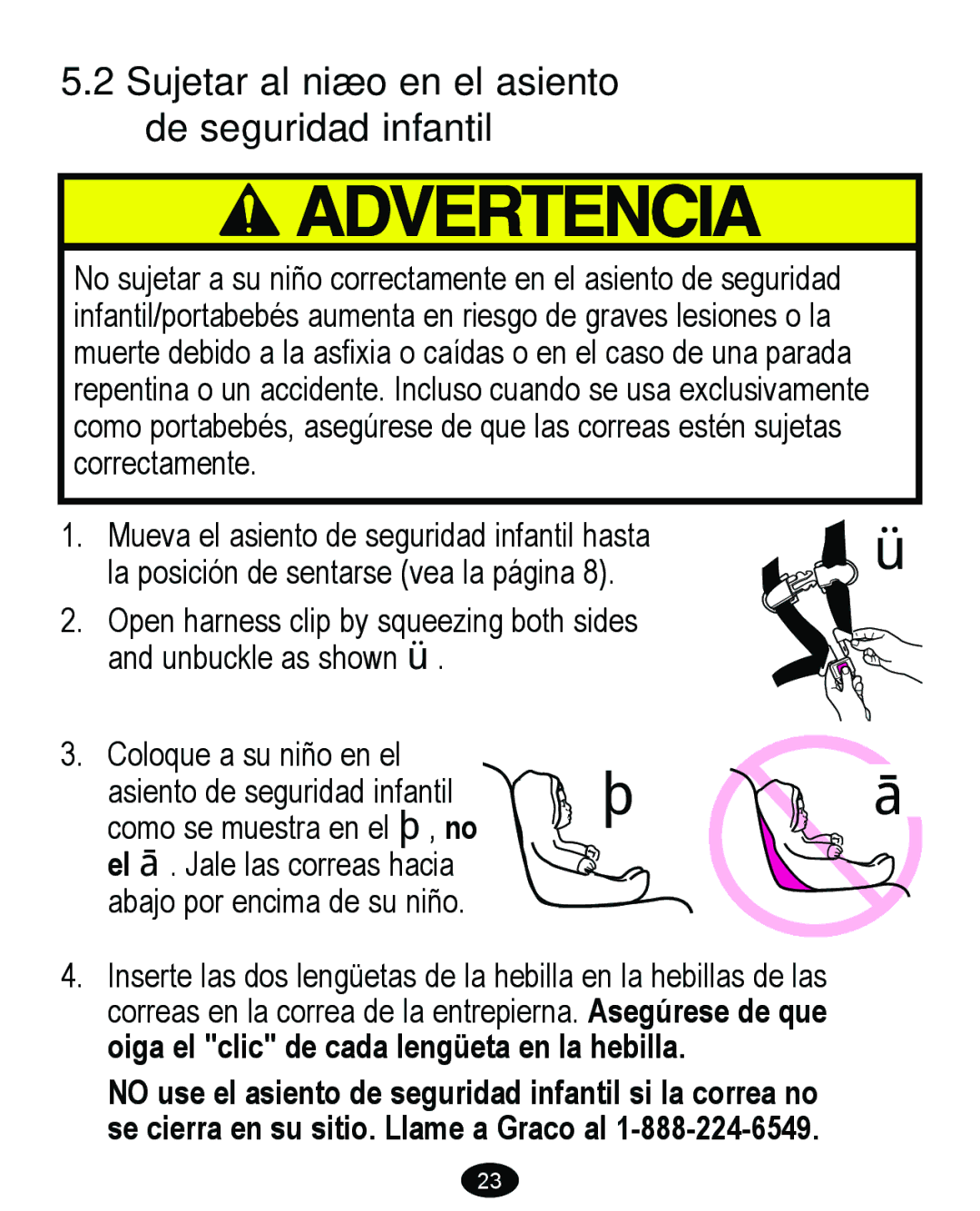 Graco 8474 owner manual Sujetar al niño en el asiento de seguridad infantil 