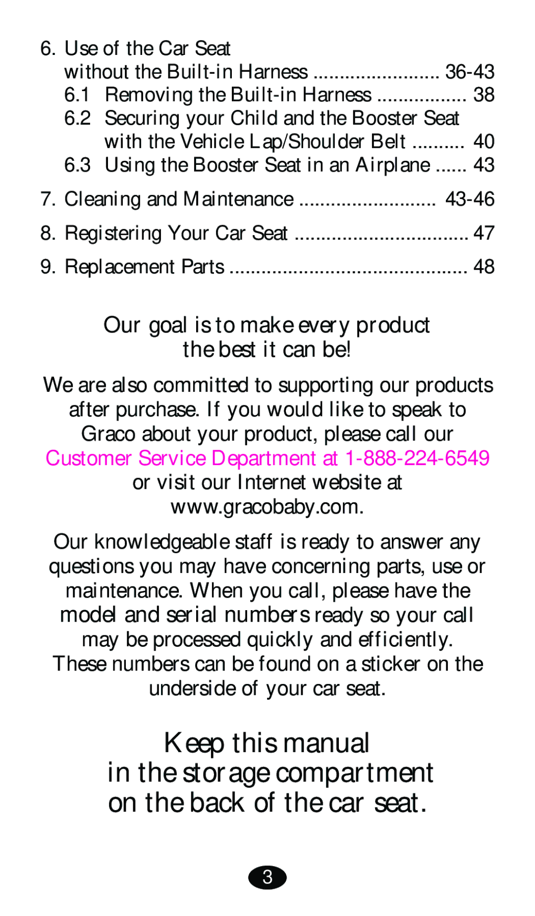 Graco 8480 owner manual Keep this manual, Securing your Child and the Booster Seat 