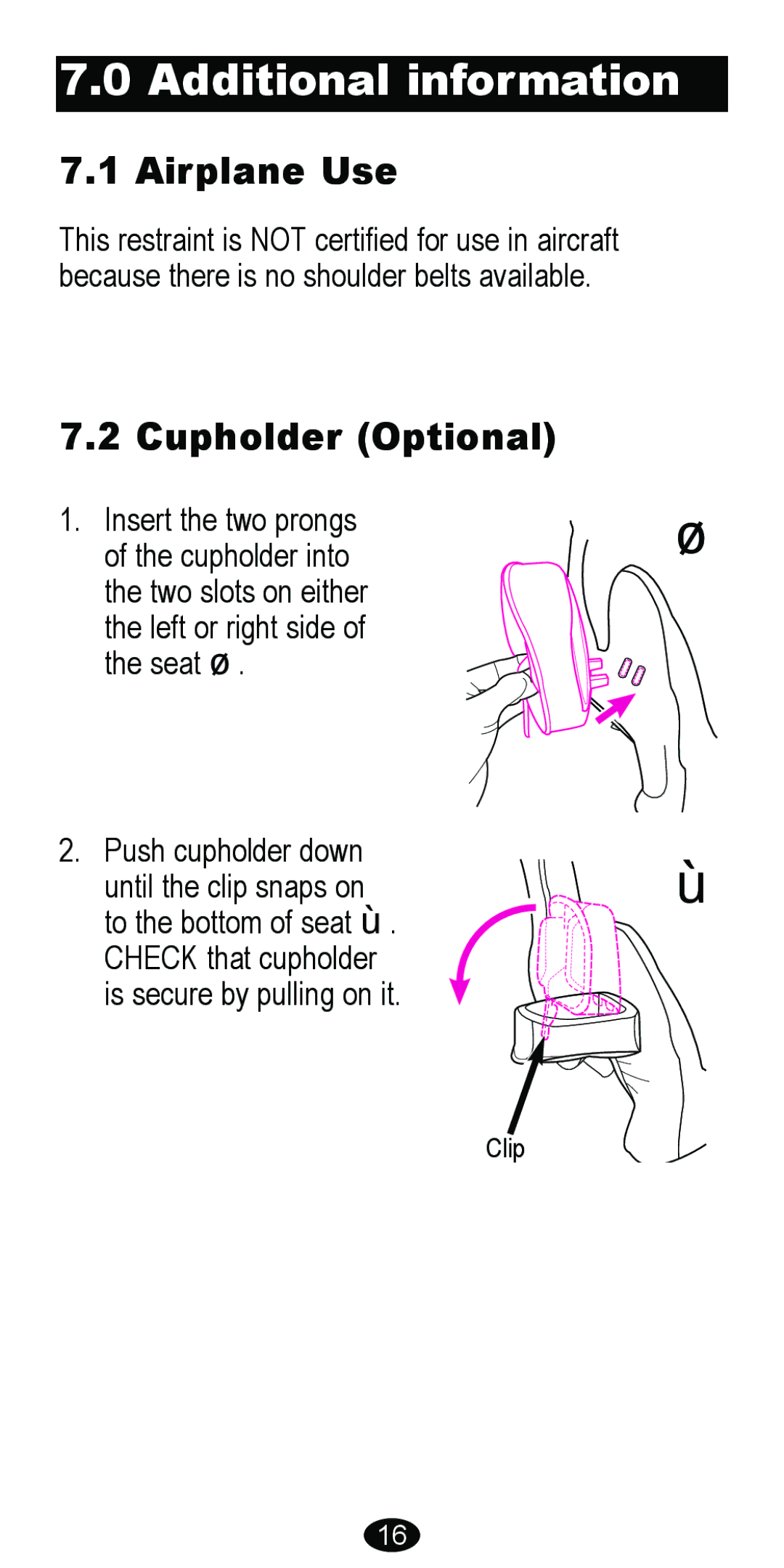 Graco 8481 owner manual Additional information, Airplane Use, Cupholder Optional 