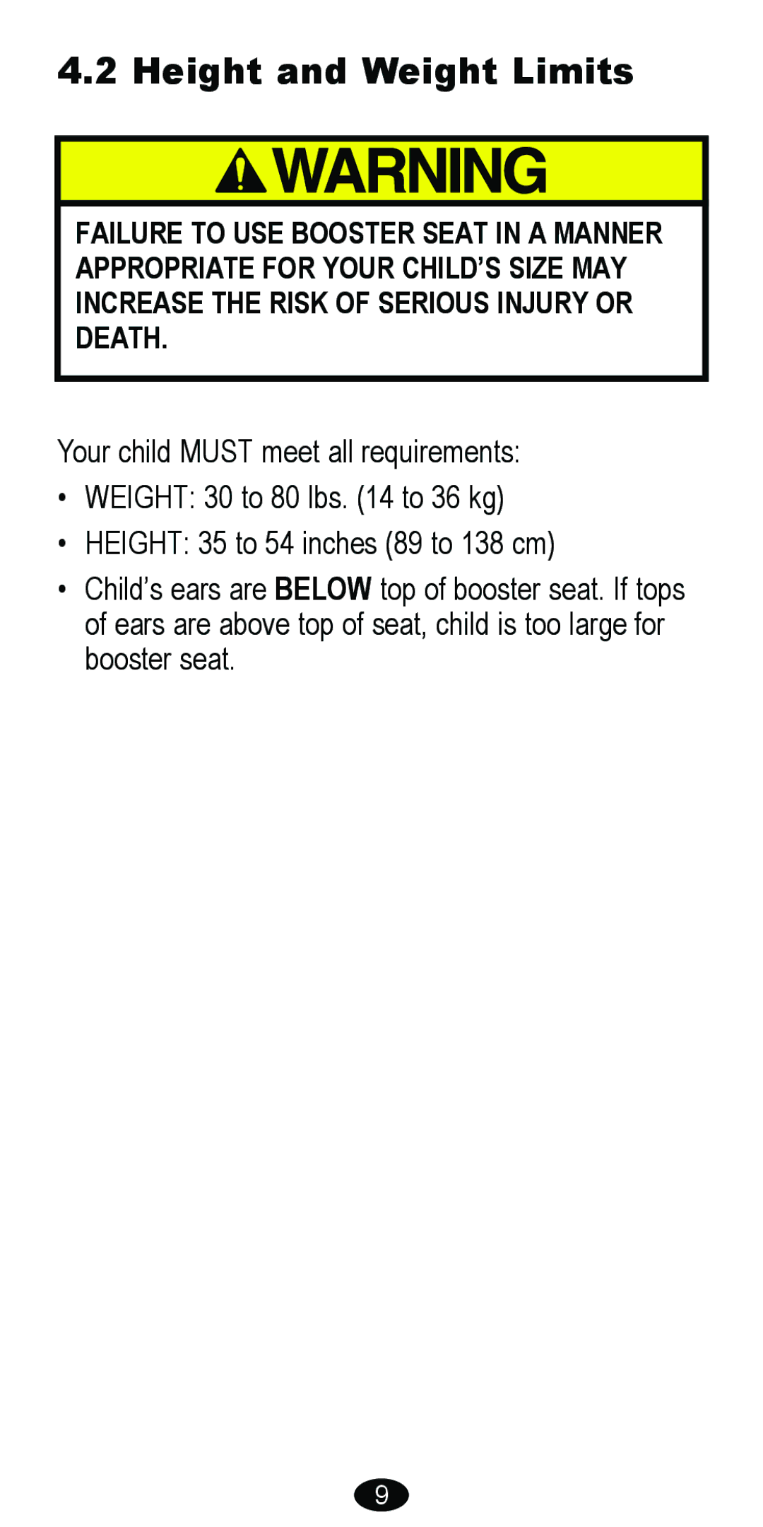 Graco 8481 owner manual Height and Weight Limits 