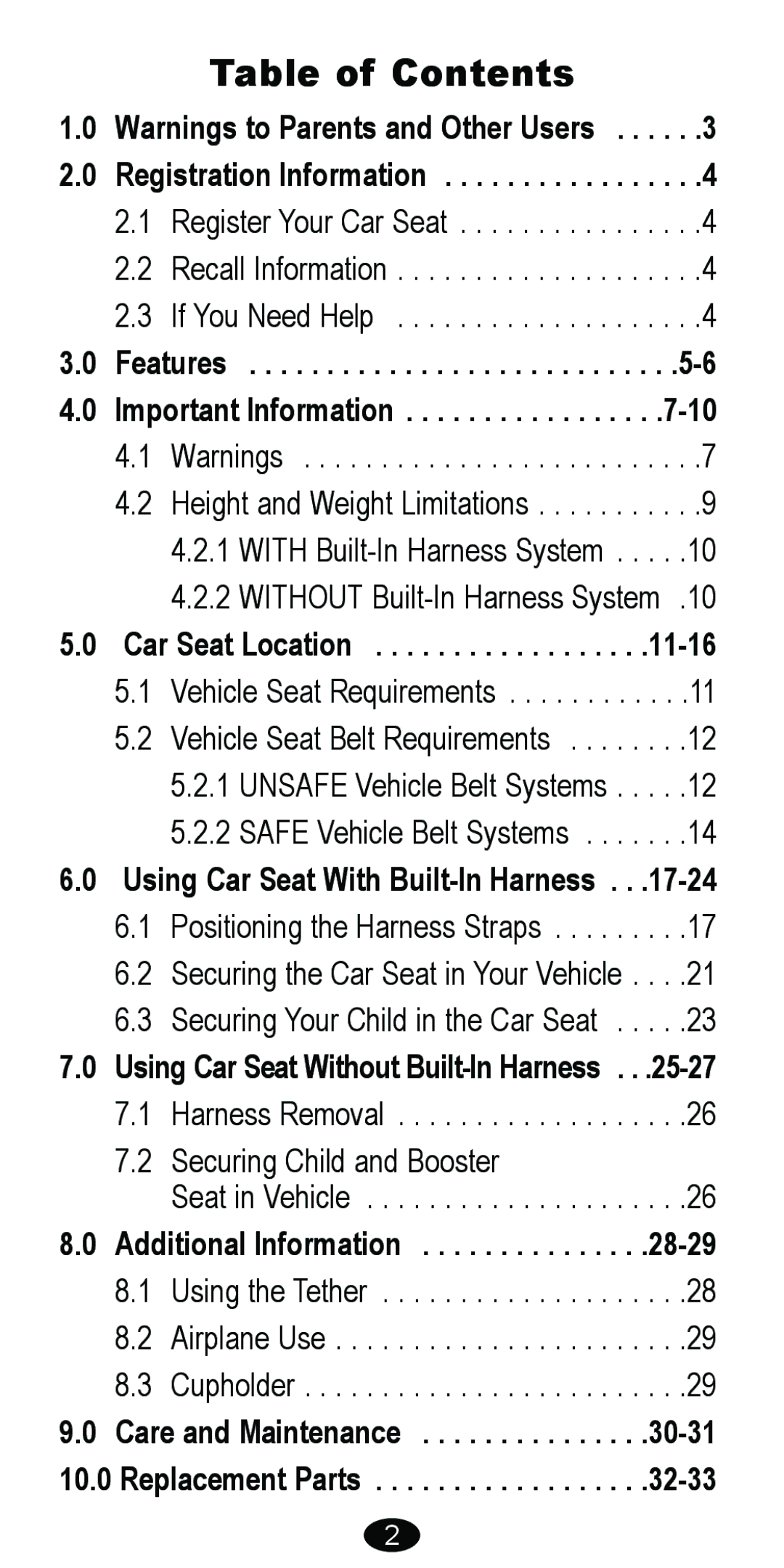 Graco 8485 owner manual Table of Contents 