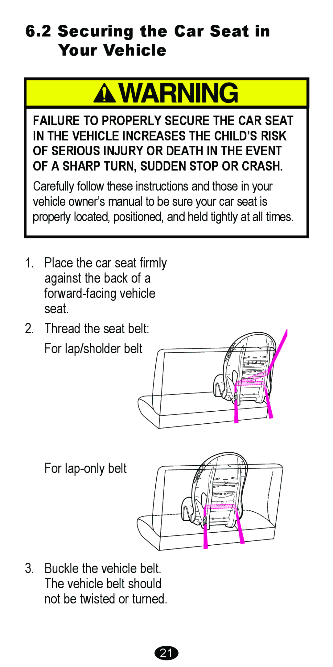 Graco 8485 owner manual Securing the Car Seat in Your Vehicle 