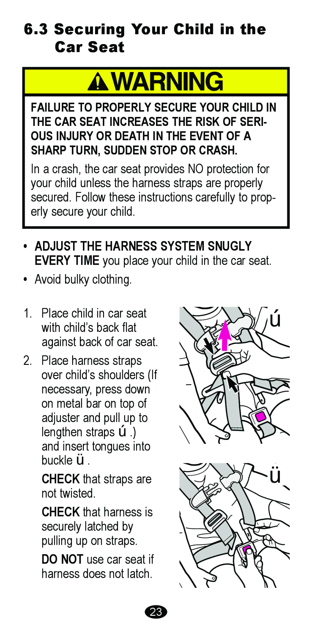 Graco 8485 owner manual Securing Your Child in the Car Seat 