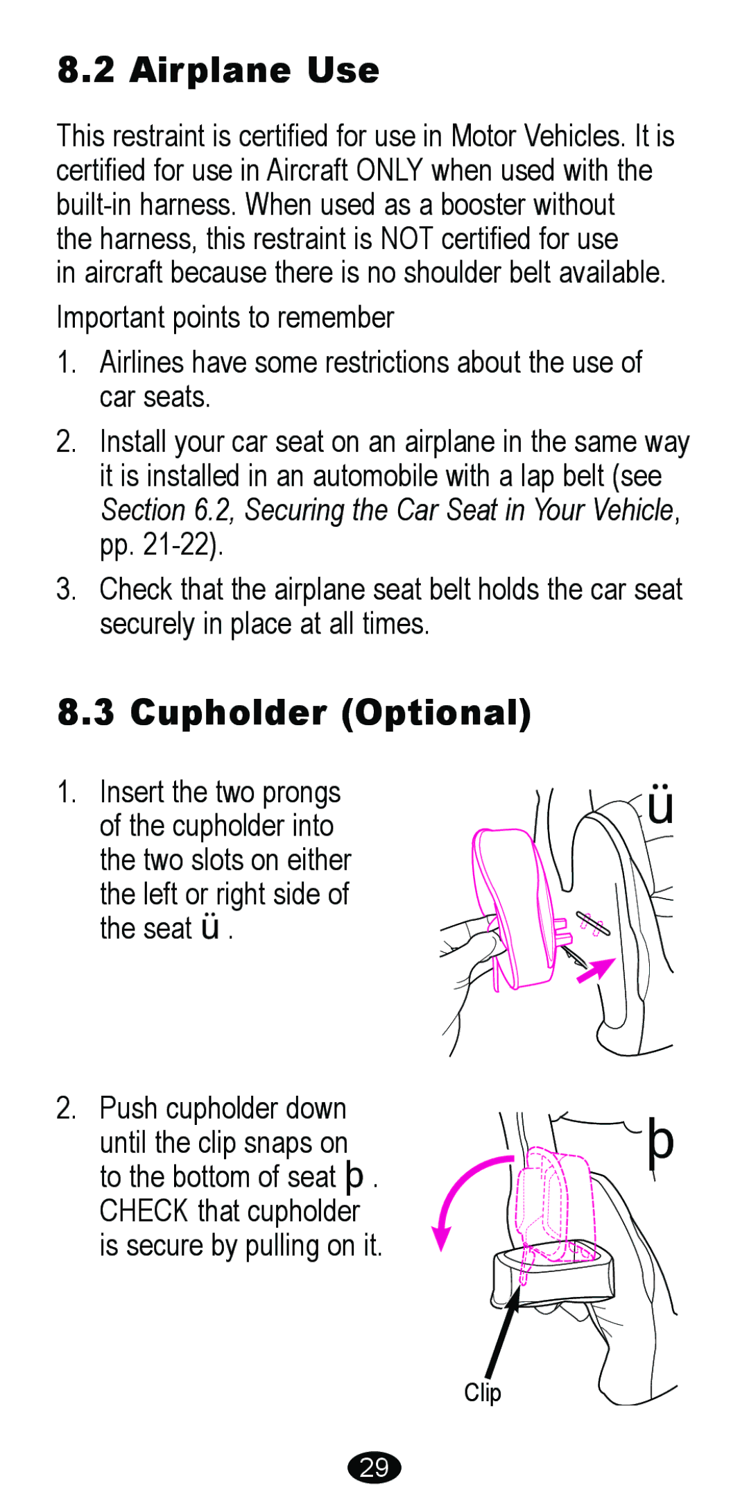 Graco 8485 owner manual Airplane Use, Cupholder Optional 