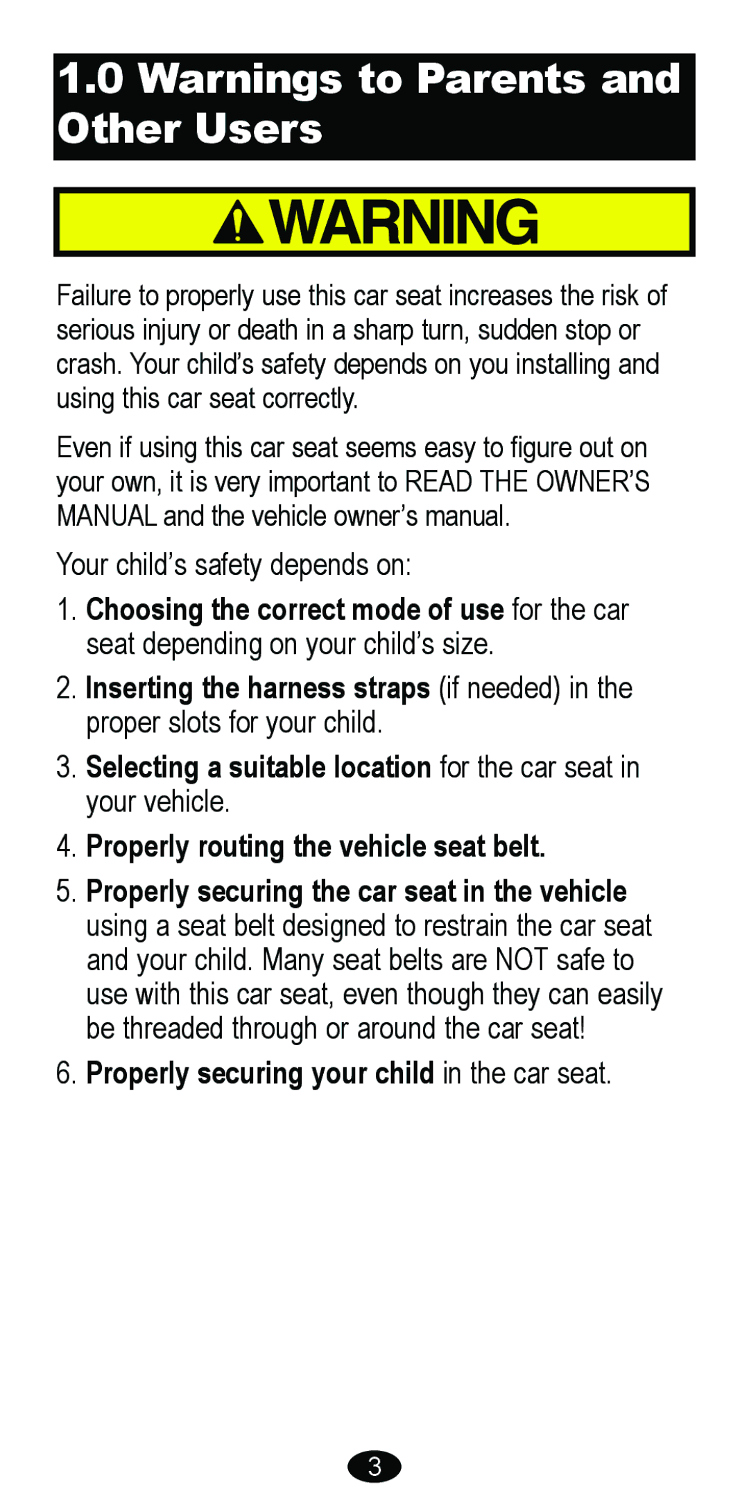 Graco 8485 owner manual Your child’s safety depends on 