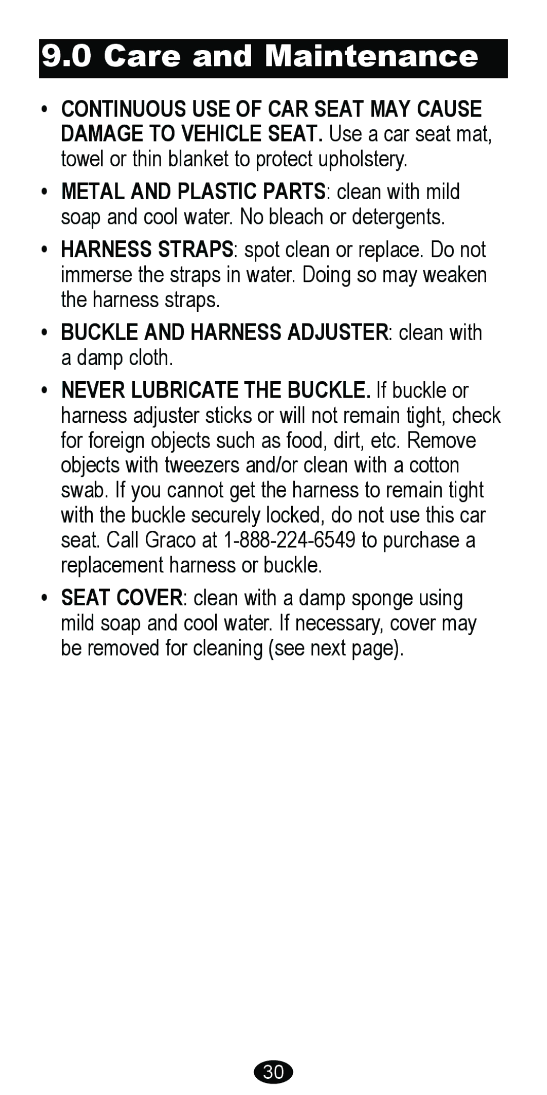 Graco 8485 owner manual Care and Maintenance 