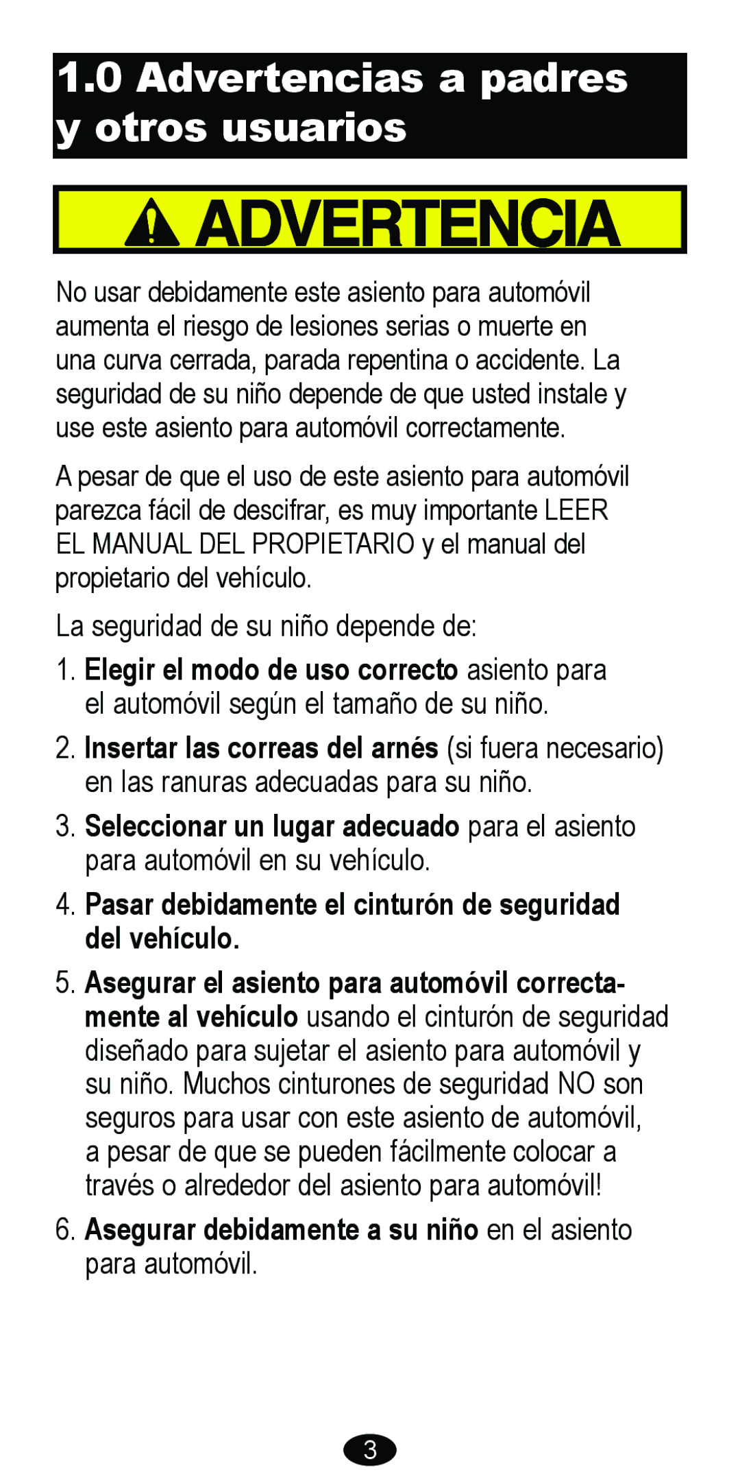 Graco 8485 owner manual Advertencias a padres y otros usuarios 