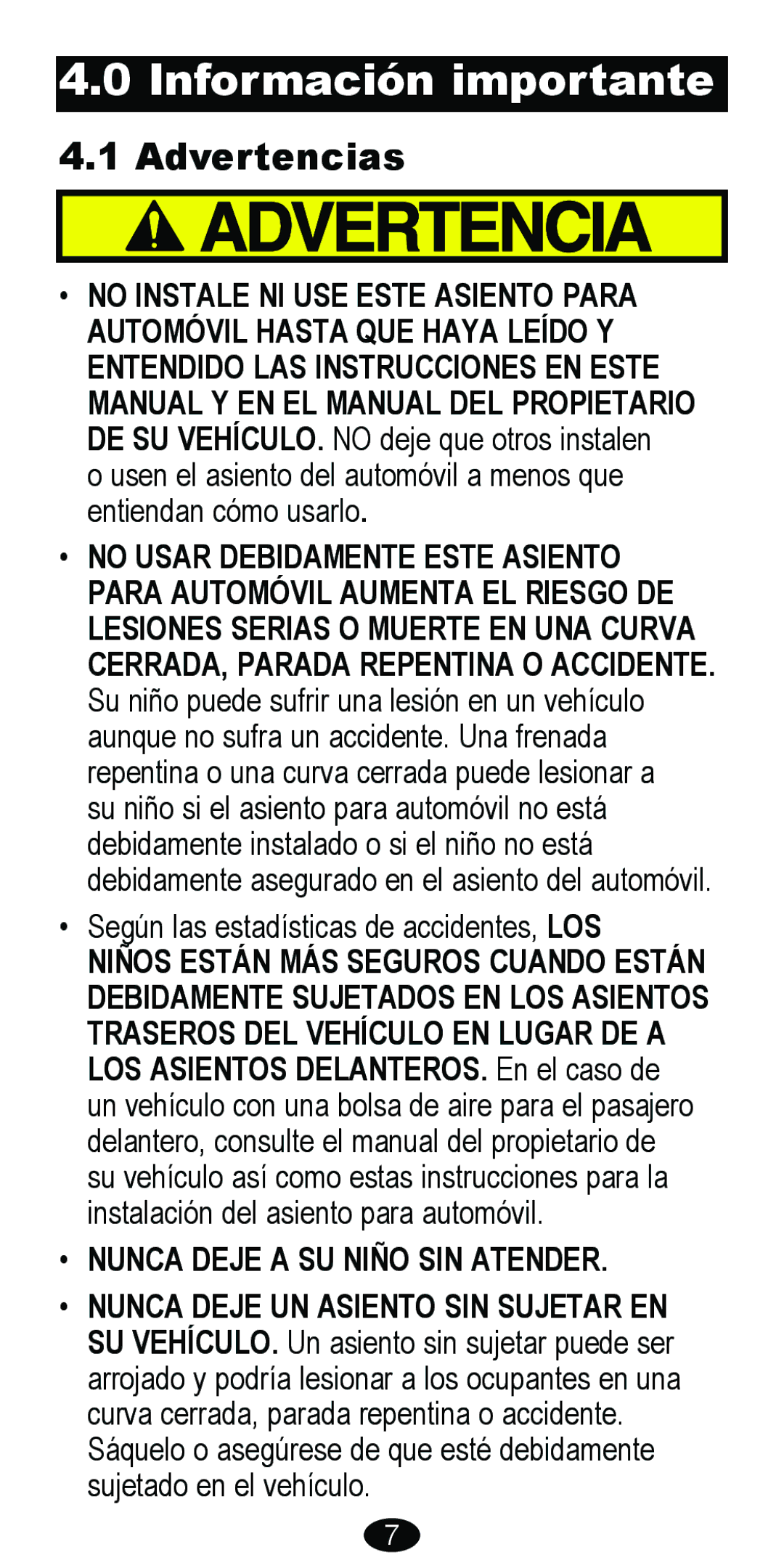 Graco 8485 owner manual Información importante, Advertencias 