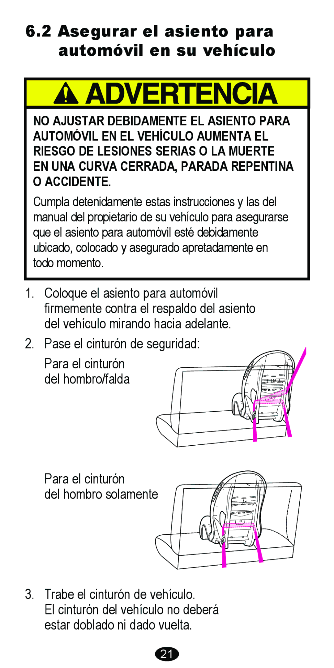 Graco 8485 owner manual Asegurar el asiento para automóvil en su vehículo 