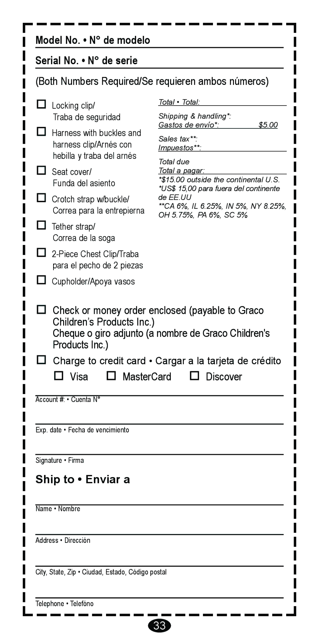 Graco 8485 owner manual Model No. N de modelo Serial No. N de serie 