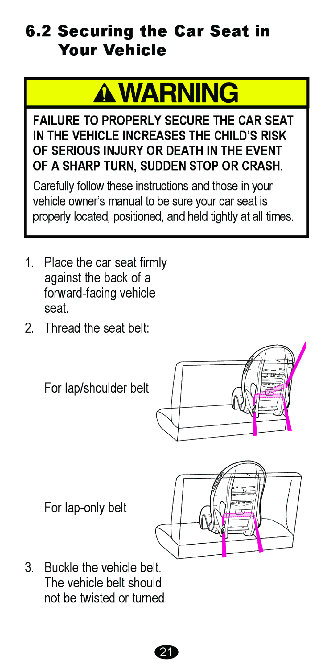 Graco 8488 owner manual Securing the Car Seat in Your Vehicle 