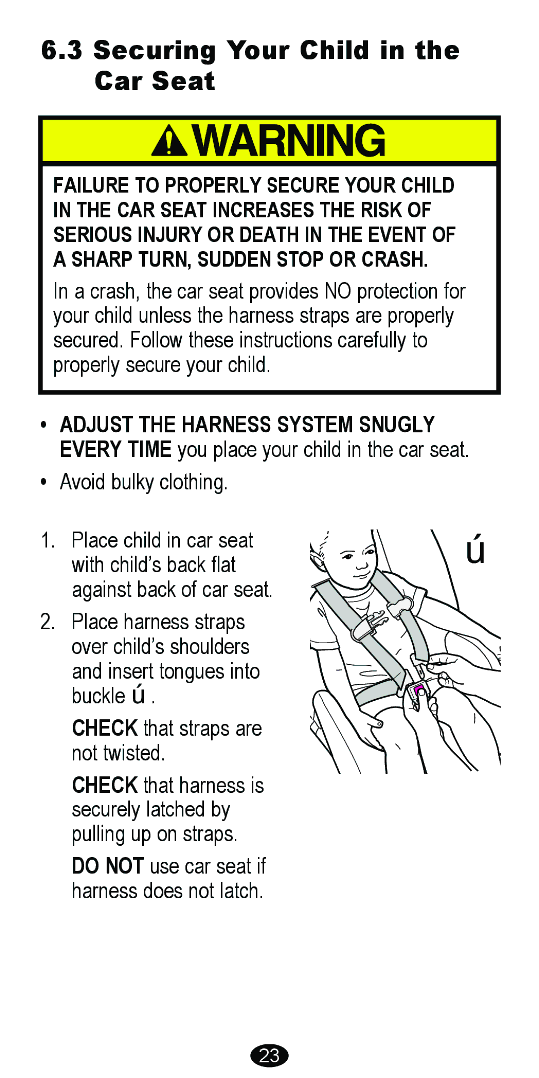 Graco 8488 owner manual Securing Your Child in the Car Seat 