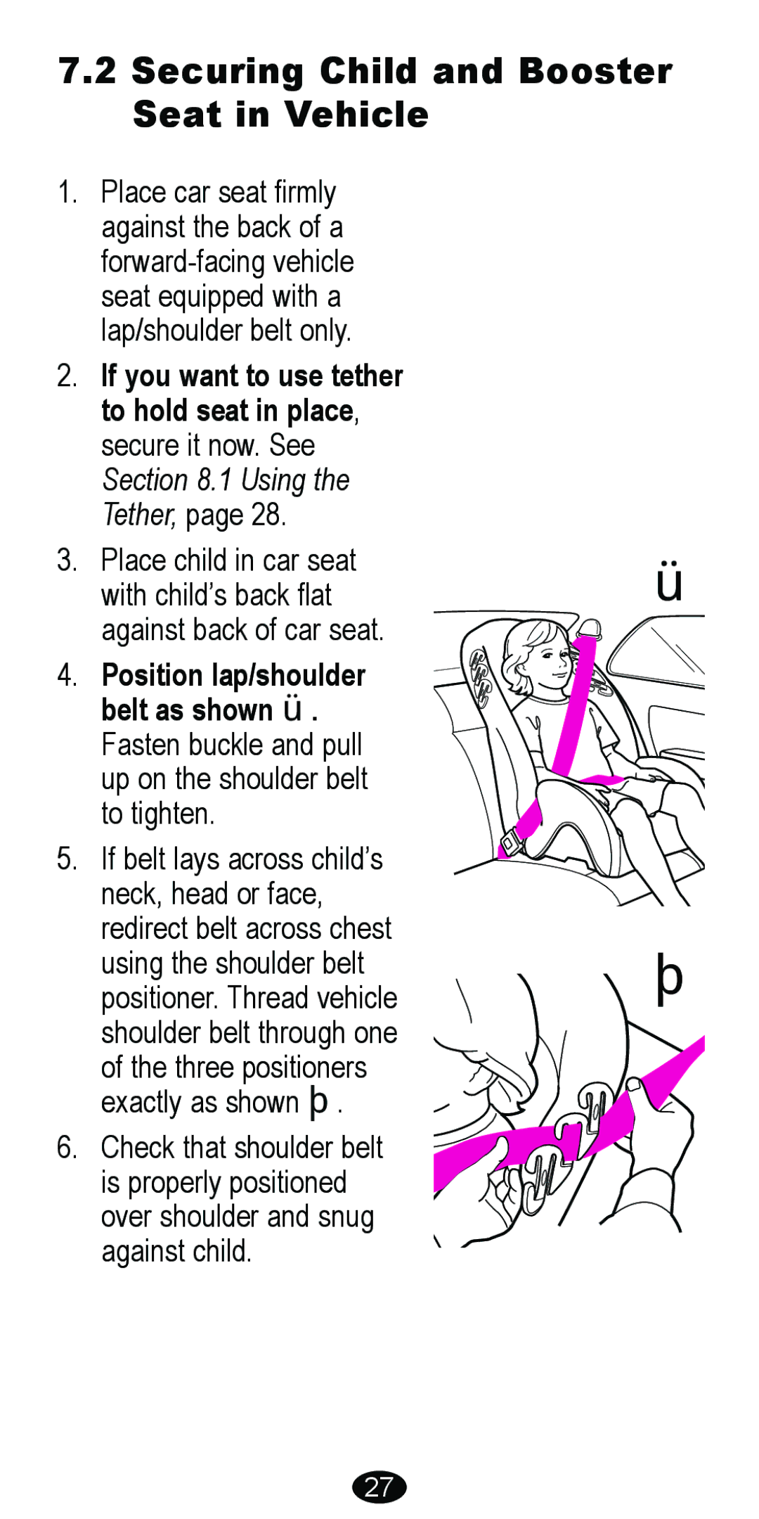 Graco 8488 owner manual Securing Child and Booster Seat in Vehicle 