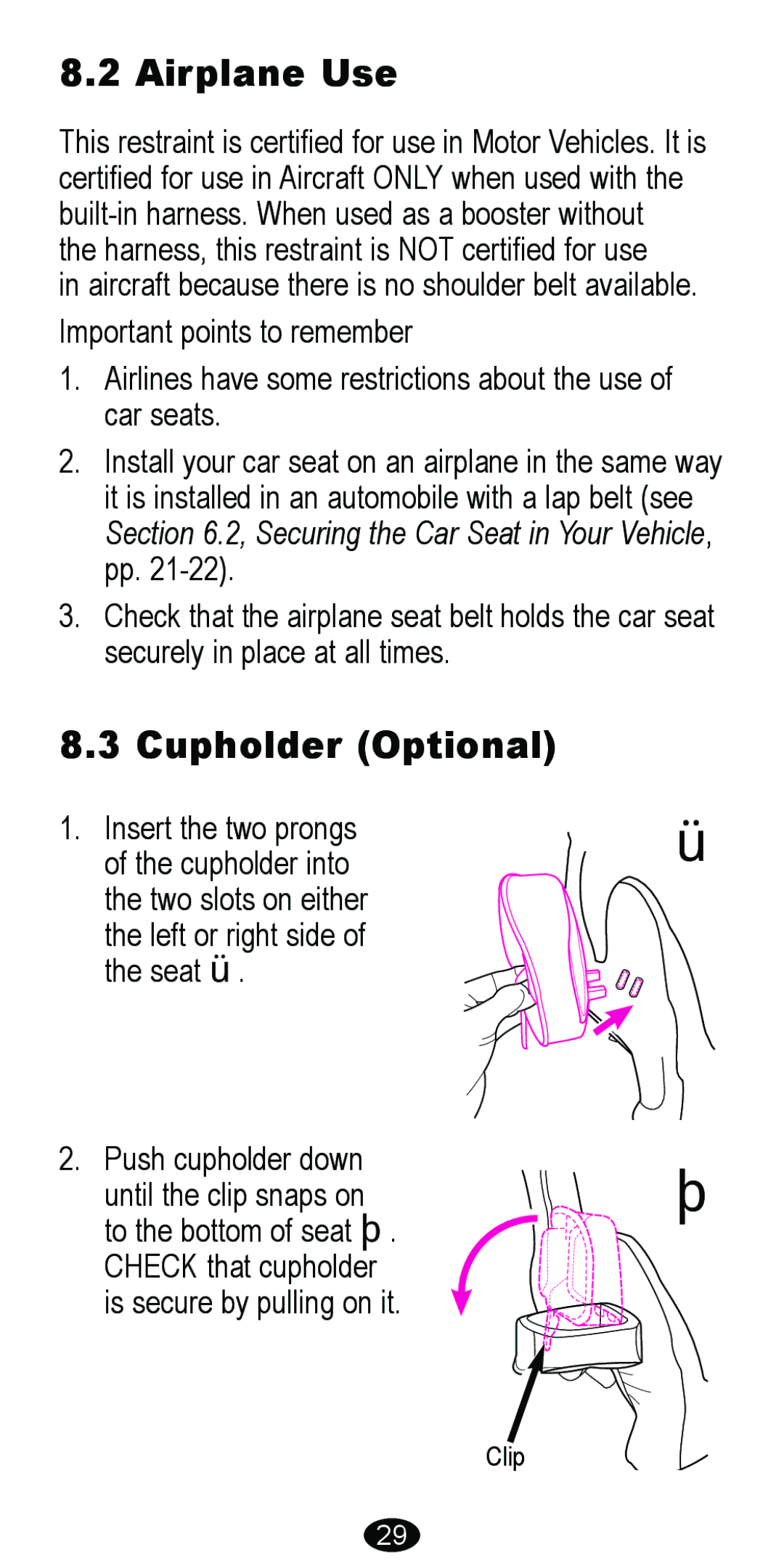 Graco 8488 owner manual Airplane Use, Cupholder Optional 