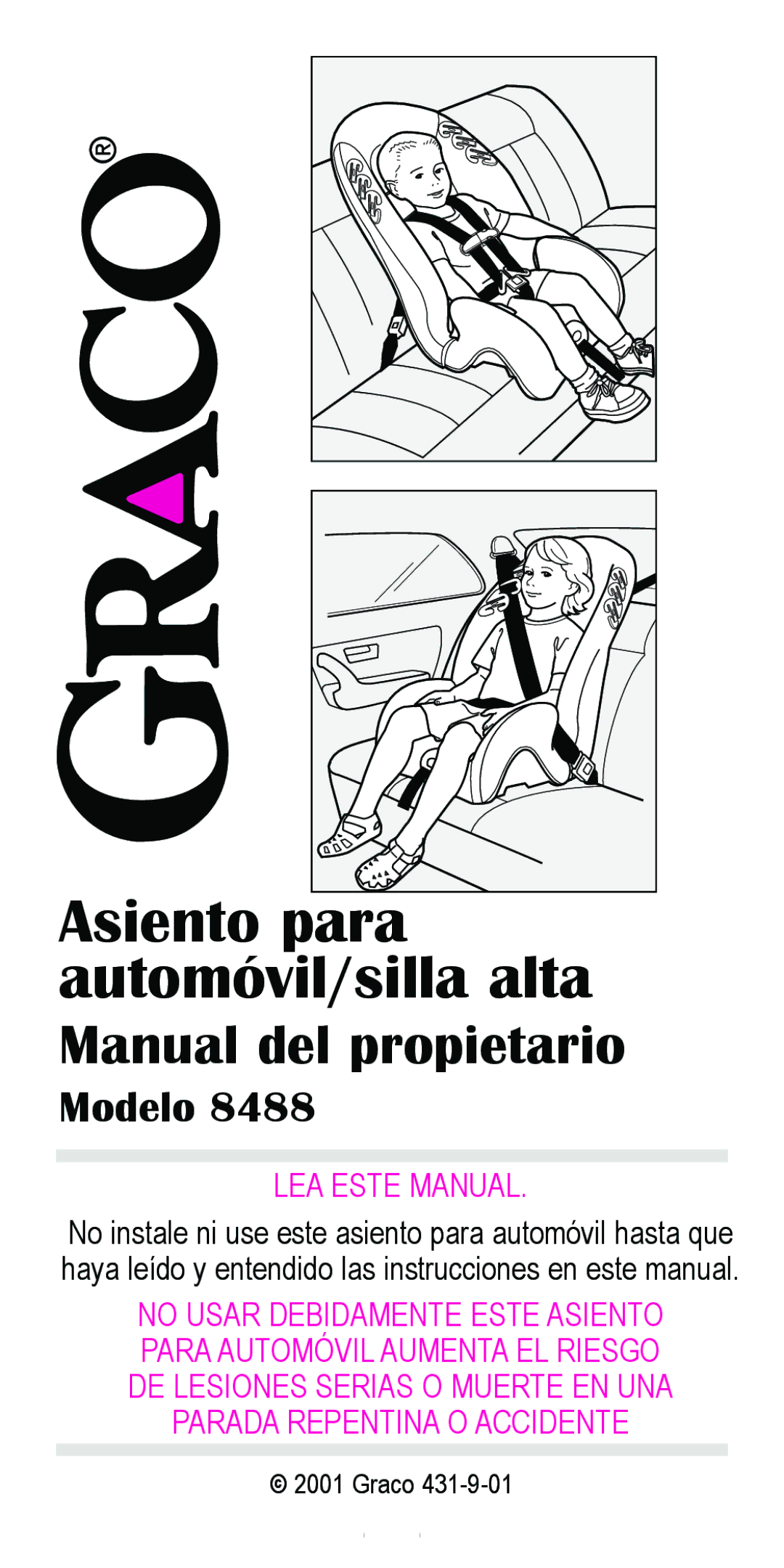 Graco 8488 owner manual Asiento para 