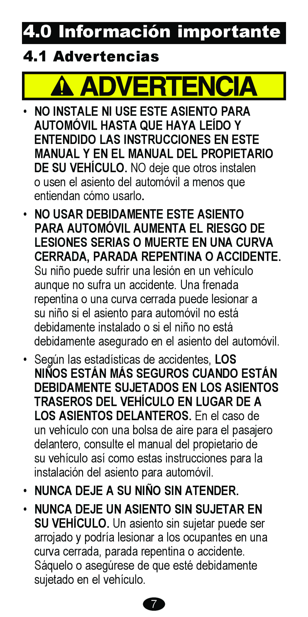 Graco 8488 owner manual Información importante, Advertencias 