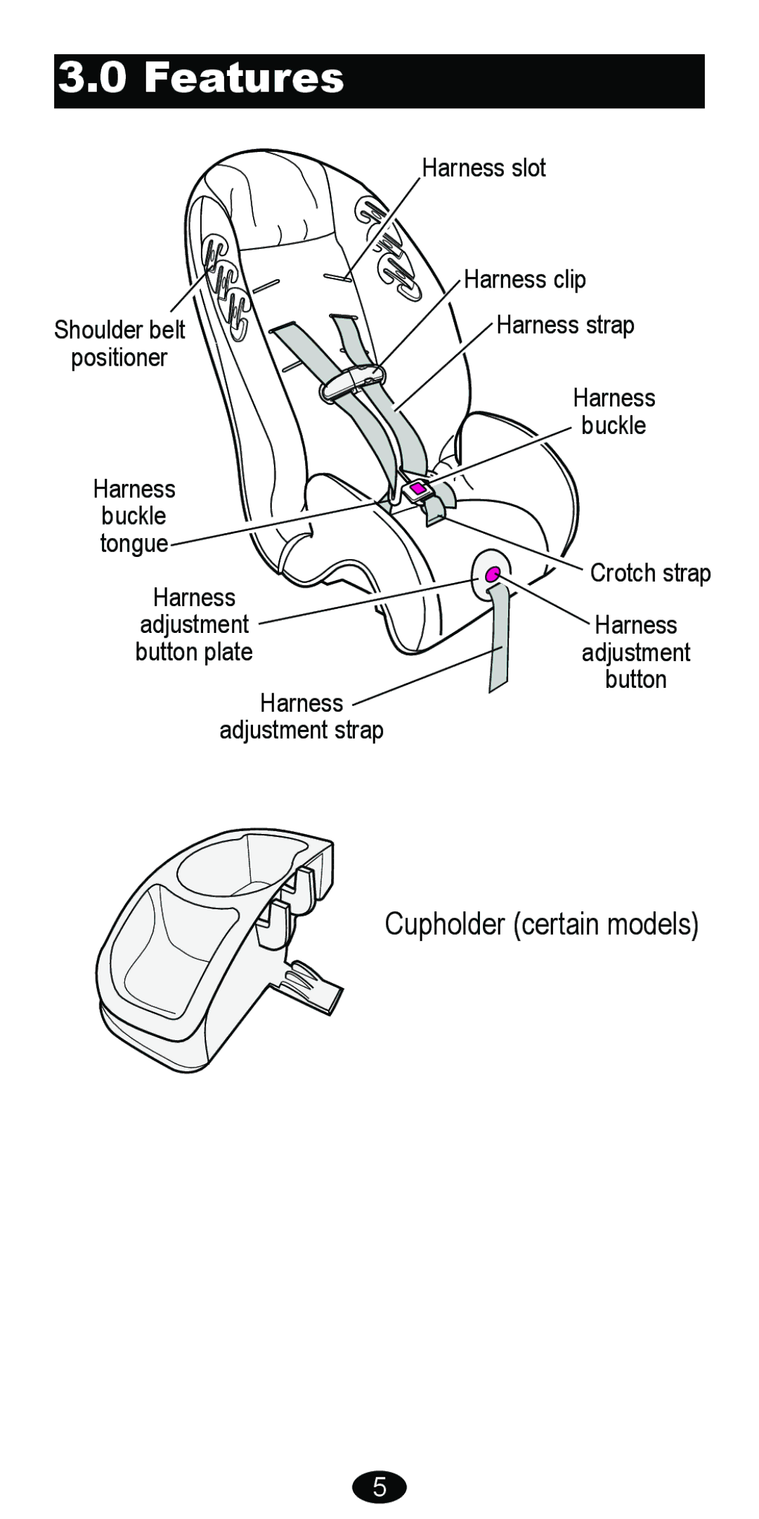 Graco 8488 owner manual Features, Cupholder certain models 