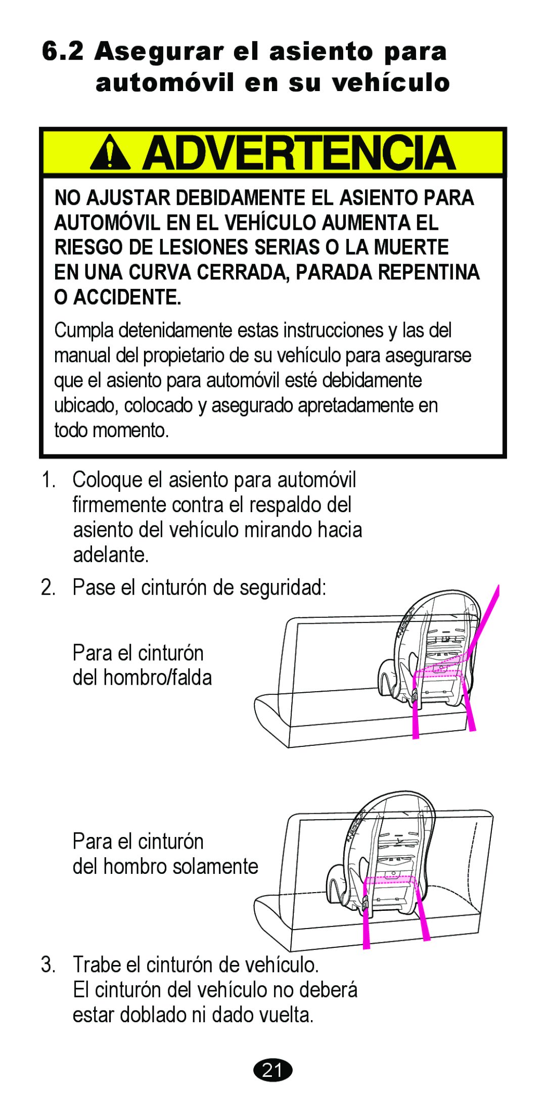 Graco 8488 owner manual Asegurar el asiento para automóvil en su vehículo 