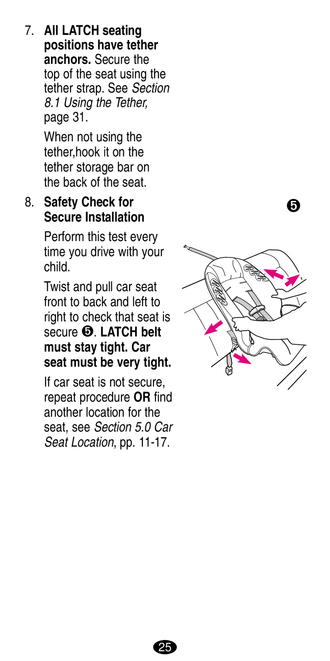 Graco 8487, 8489 manual All Latch seating Positions have tether, Safety Check for Secure Installation 