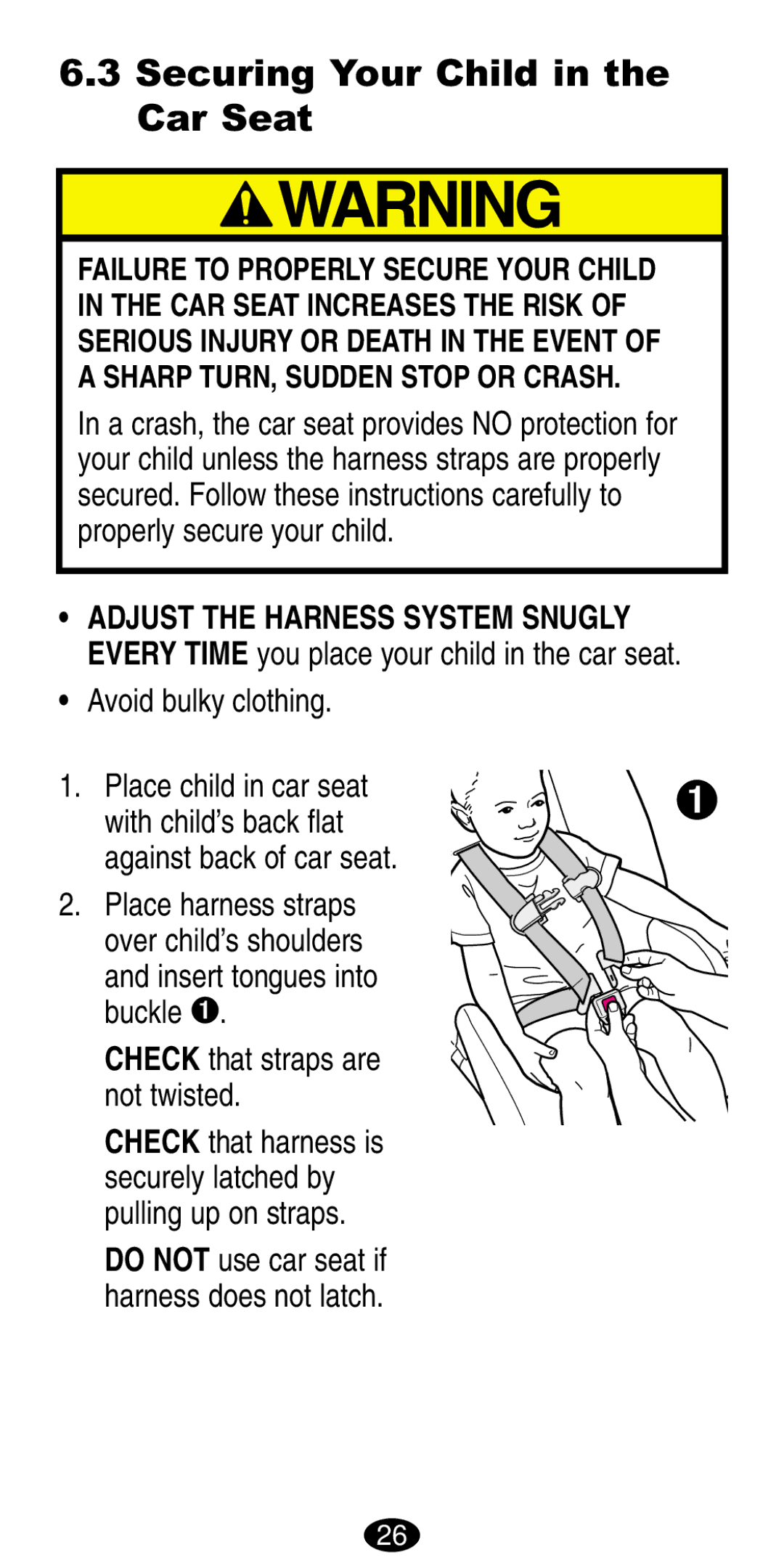 Graco 8489, 8487 manual Securing Your Child in the Car Seat, Check that straps are not twisted 