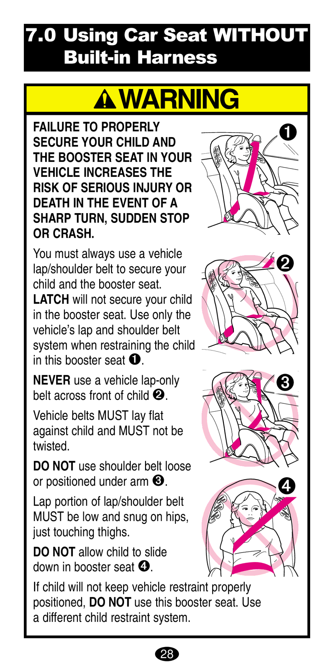 Graco 8489, 8487 manual Using Car Seat Without Built-in Harness 