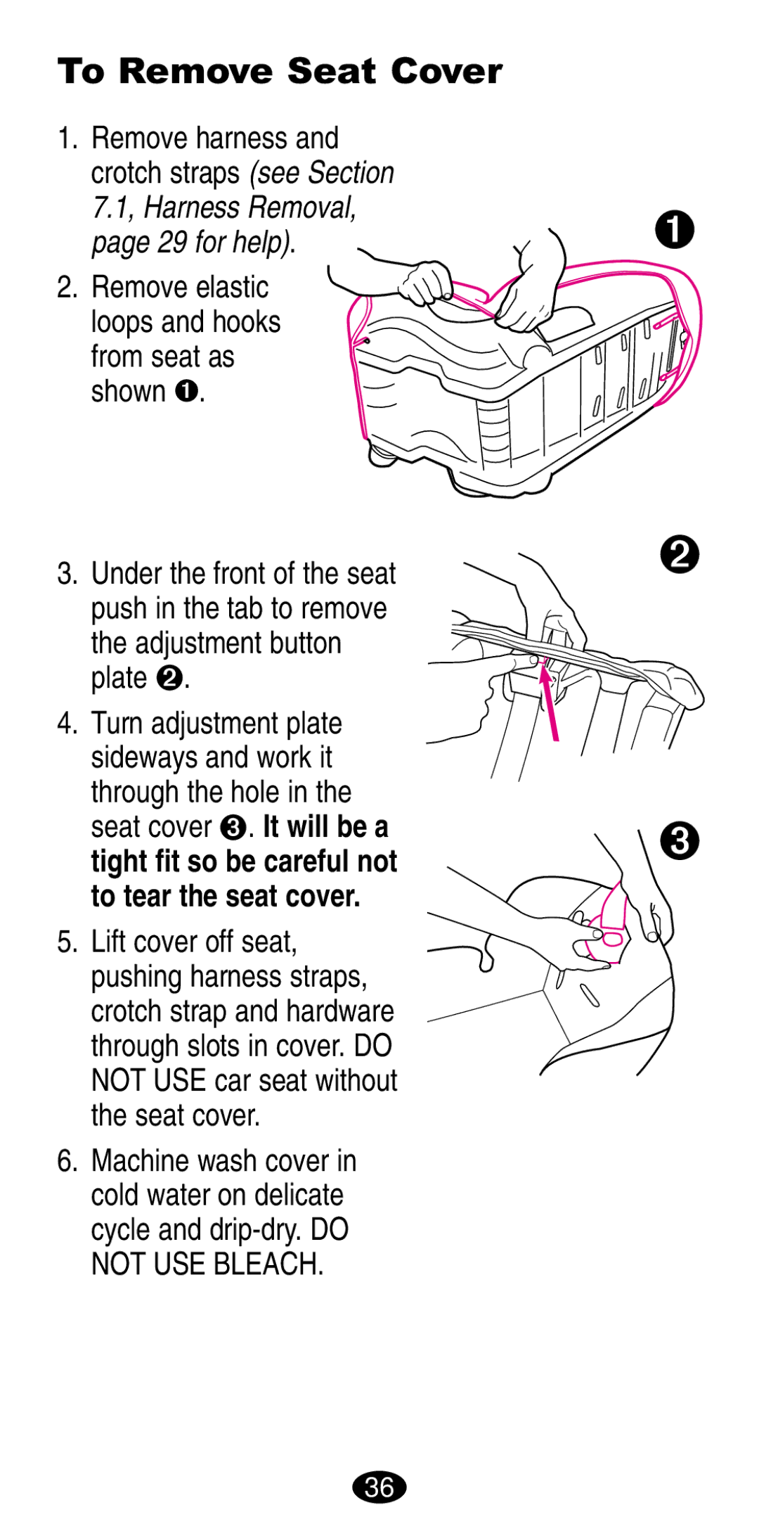 Graco 8489, 8487 manual To Remove Seat Cover 