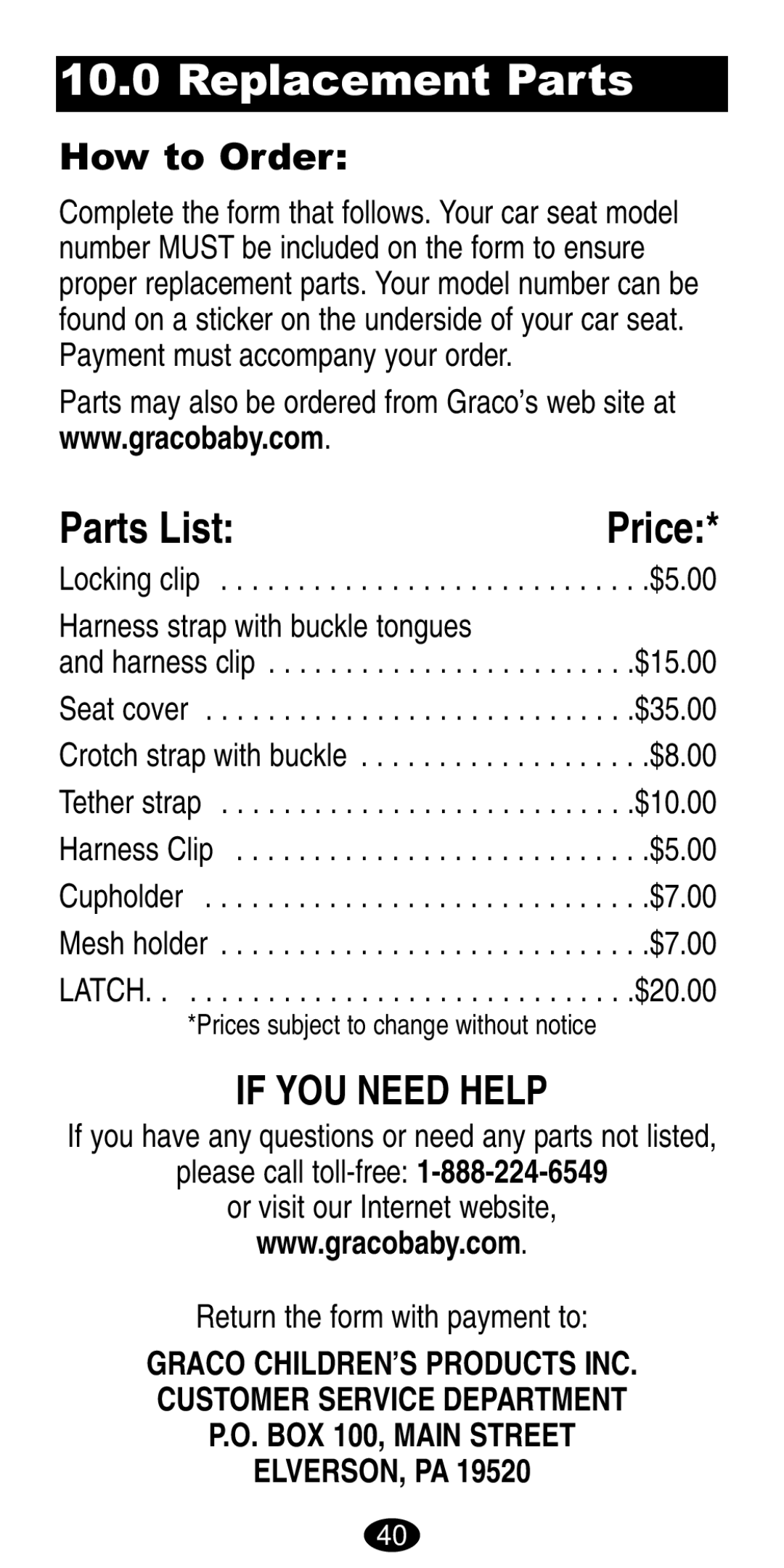 Graco 8489, 8487 manual Replacement Parts, How to Order, Harness strap with buckle tongues 