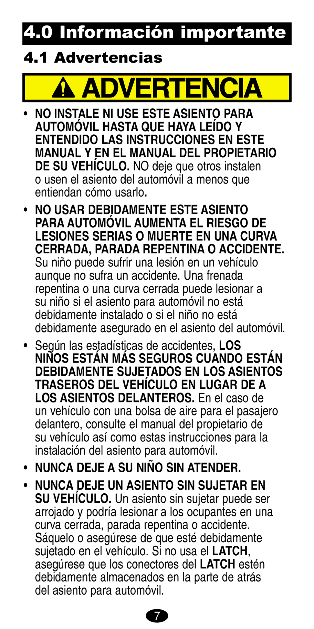 Graco 8489, 8487 manual Información importante, Advertencias, Según las estadísticas de accidentes, LOS 