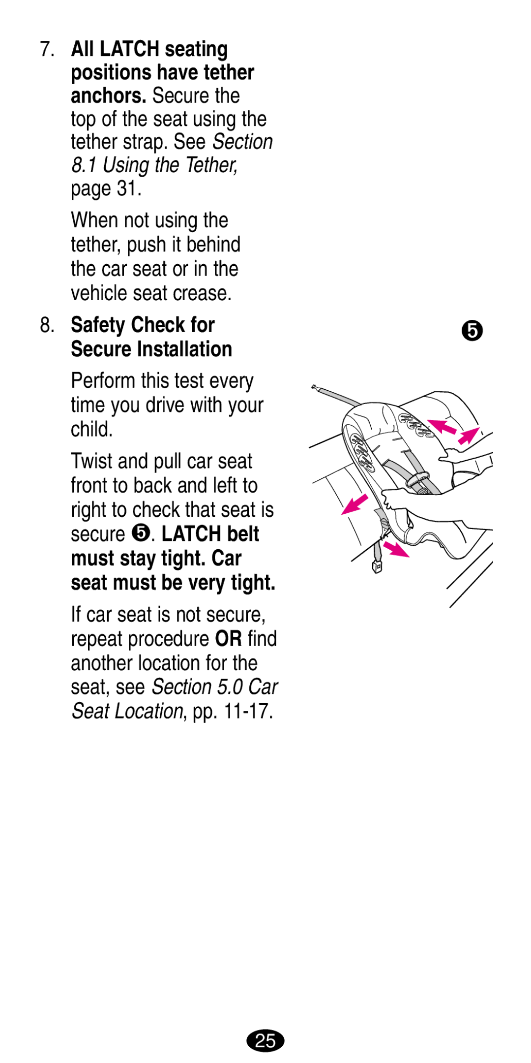 Graco 8486, 8490 manual All Latch seating Positions have tether, Safety Check for Secure Installation 