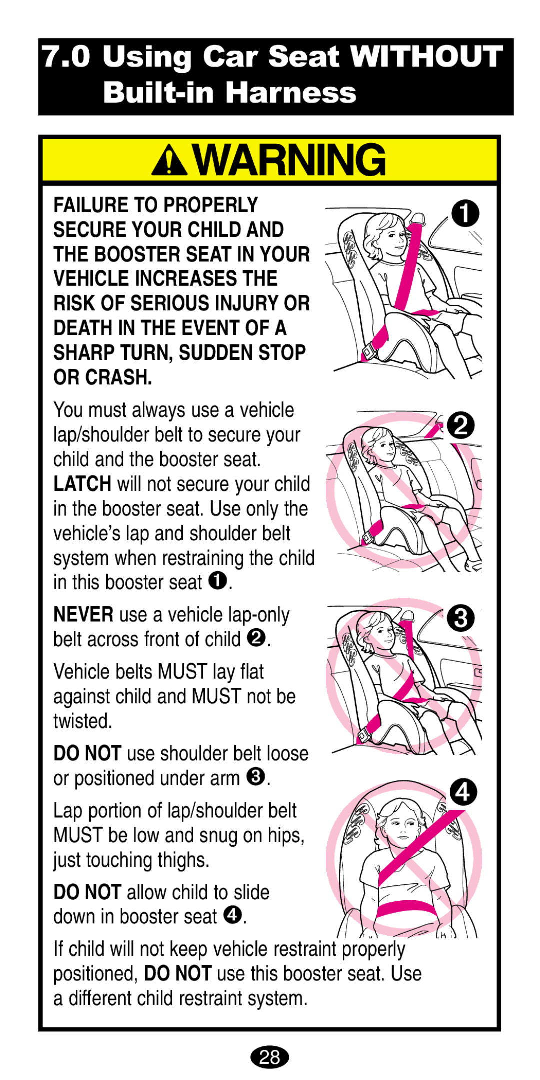 Graco 8490, 8486 manual Using Car Seat Without Built-in Harness 