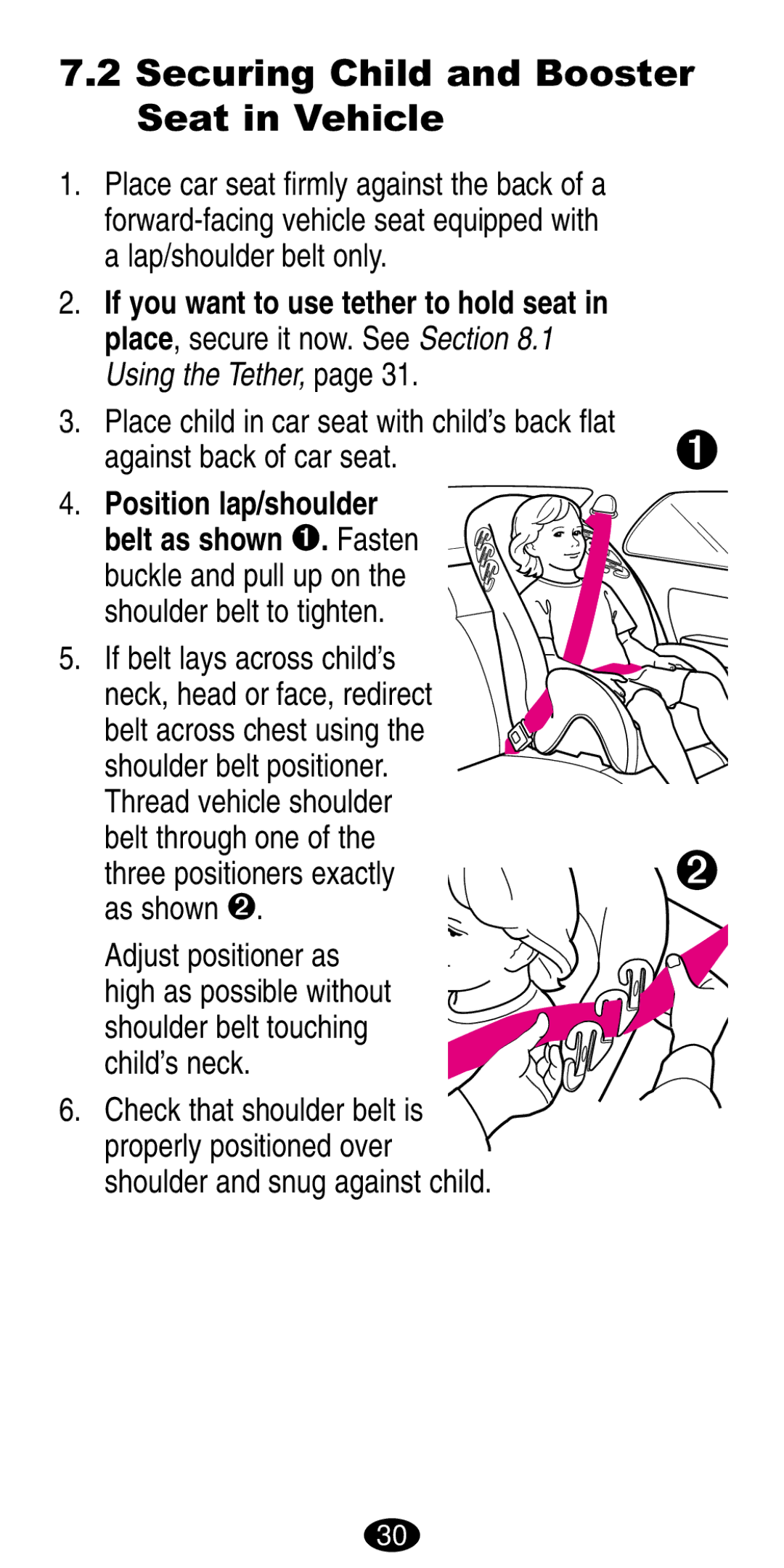 Graco 8490, 8486 manual Securing Child and Booster Seat in Vehicle 