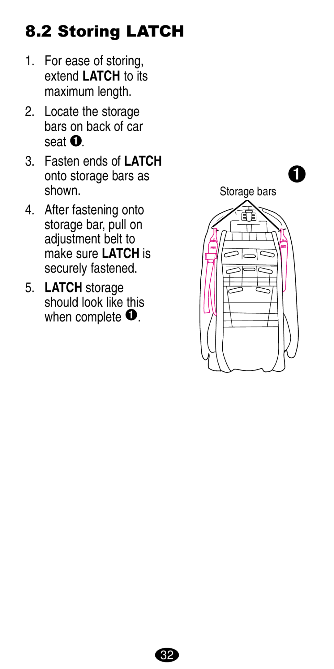 Graco 8490, 8486 manual Storing Latch, Latch storage 