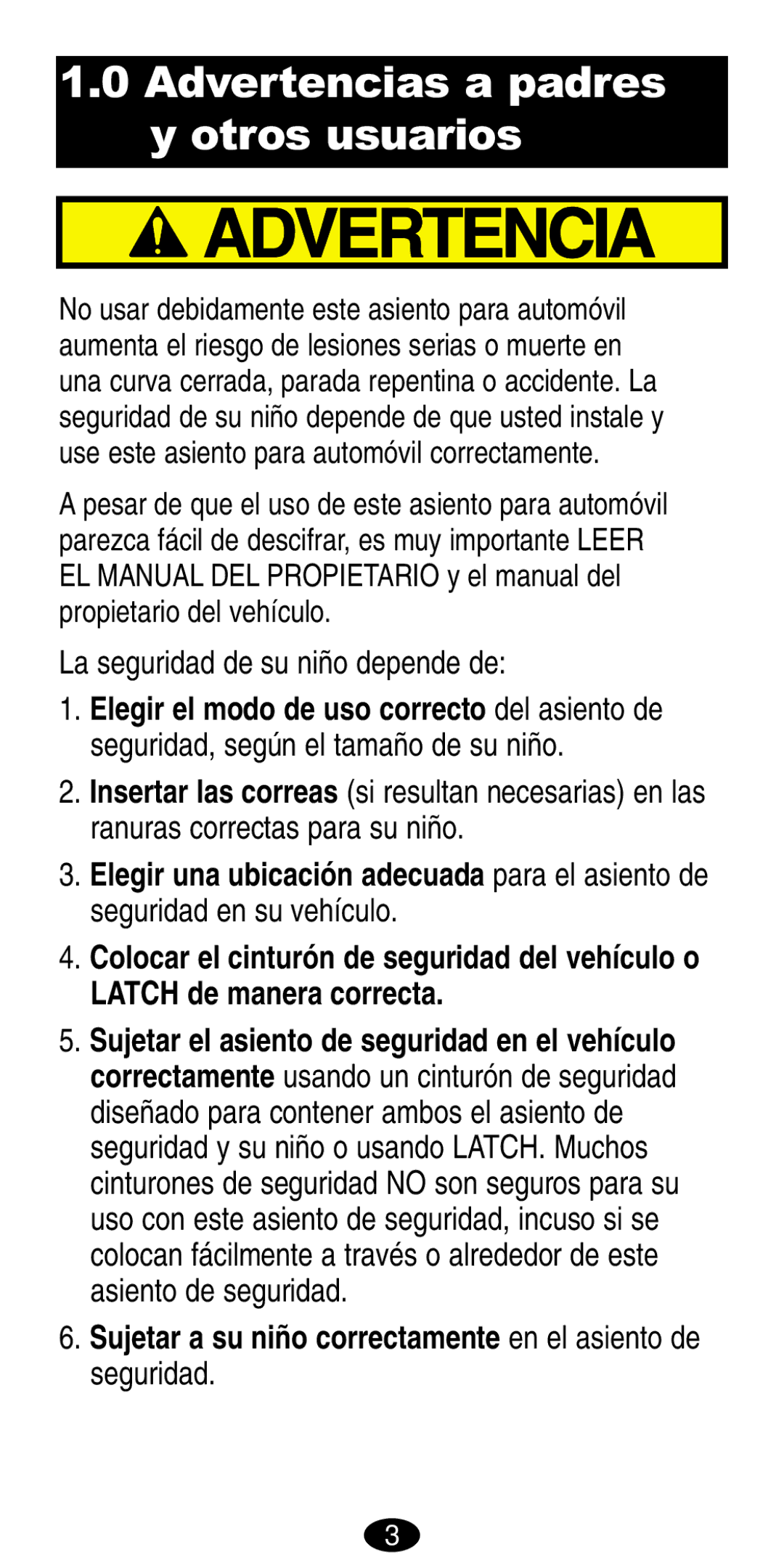 Graco 8490, 8486 manual Advertencias a padres y otros usuarios, La seguridad de su niño depende de 