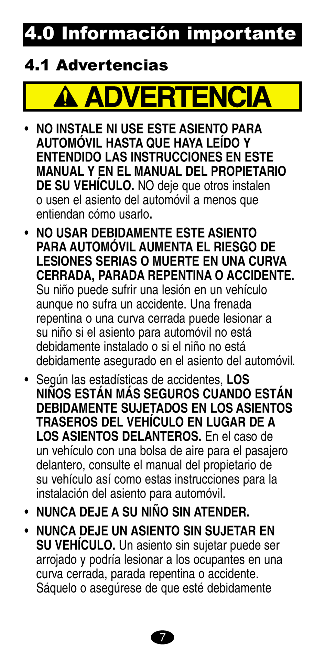 Graco 8490, 8486 manual Información importante, Advertencias, Según las estadísticas de accidentes, LOS 