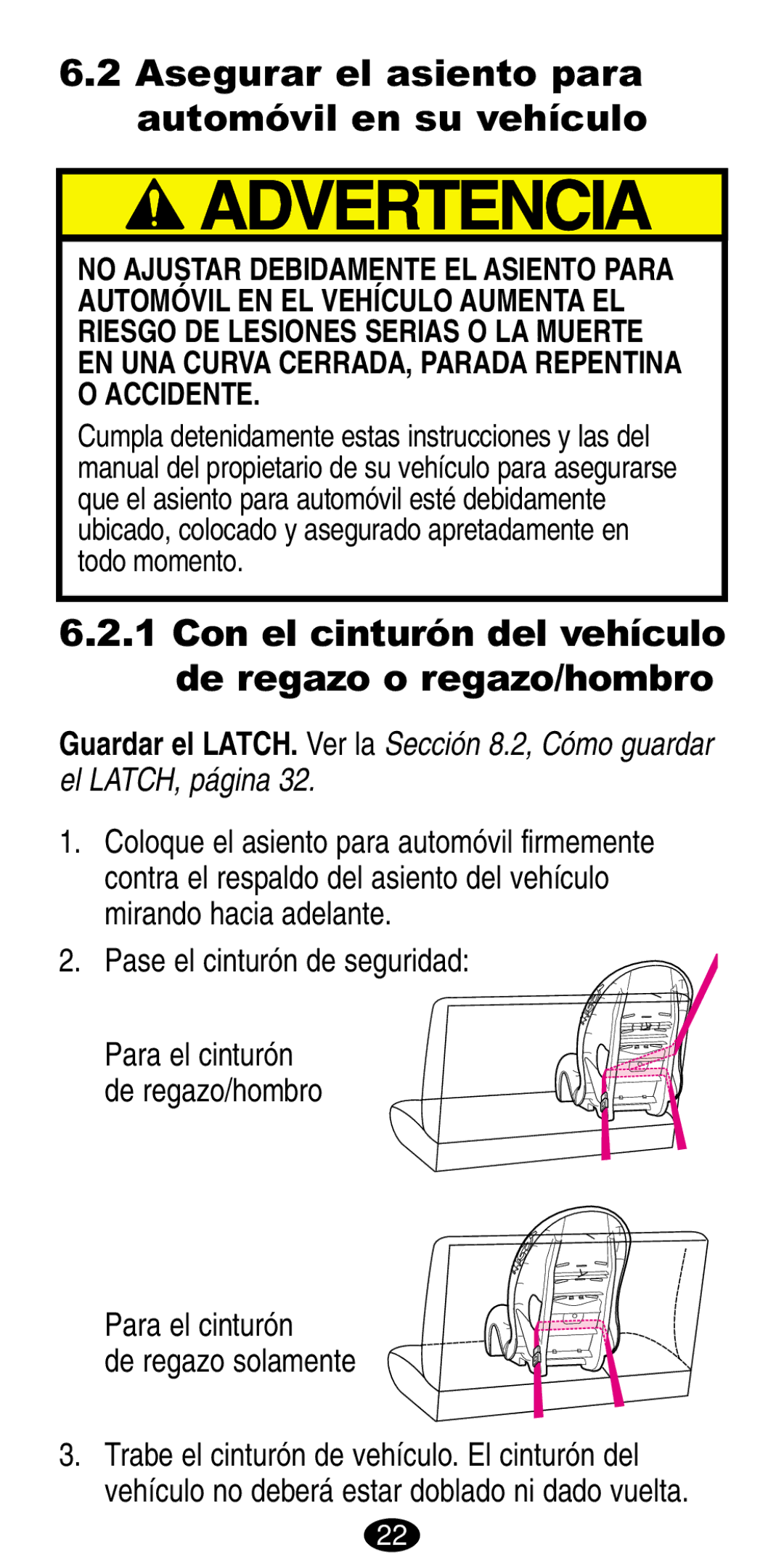 Graco 8486, 8490 Asegurar el asiento para automóvil en su vehículo, Con el cinturón del vehículo de regazo o regazo/hombro 